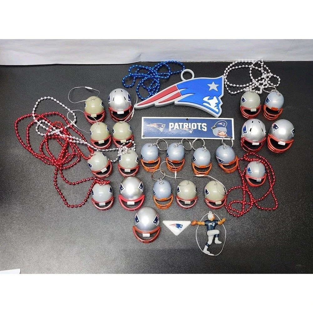 25 pc Patriots Fan Lot - Mini Helmet New England Necklace Keychain Ornament...